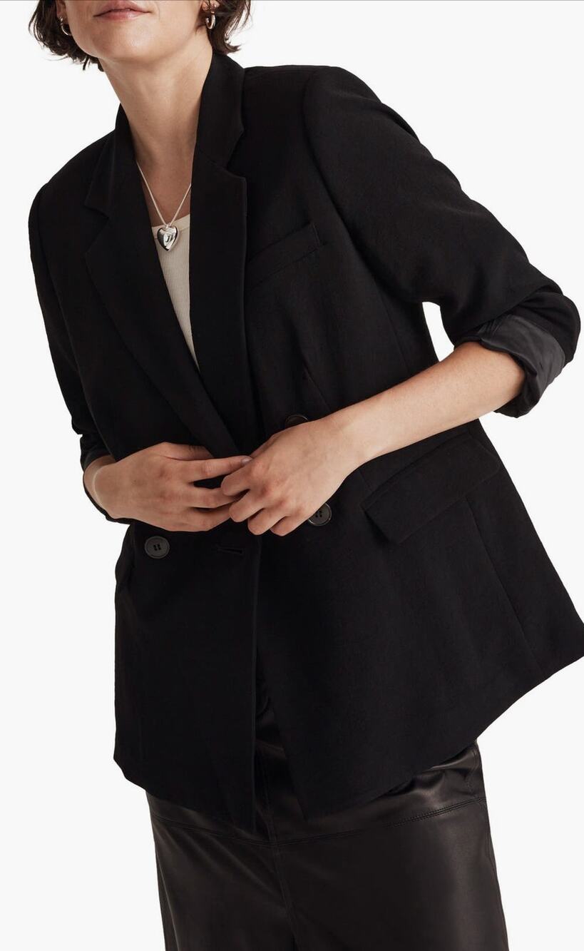 Madewell Rosedale Crepe Double Breasted Boyfriend Blazer Jacket Black 6